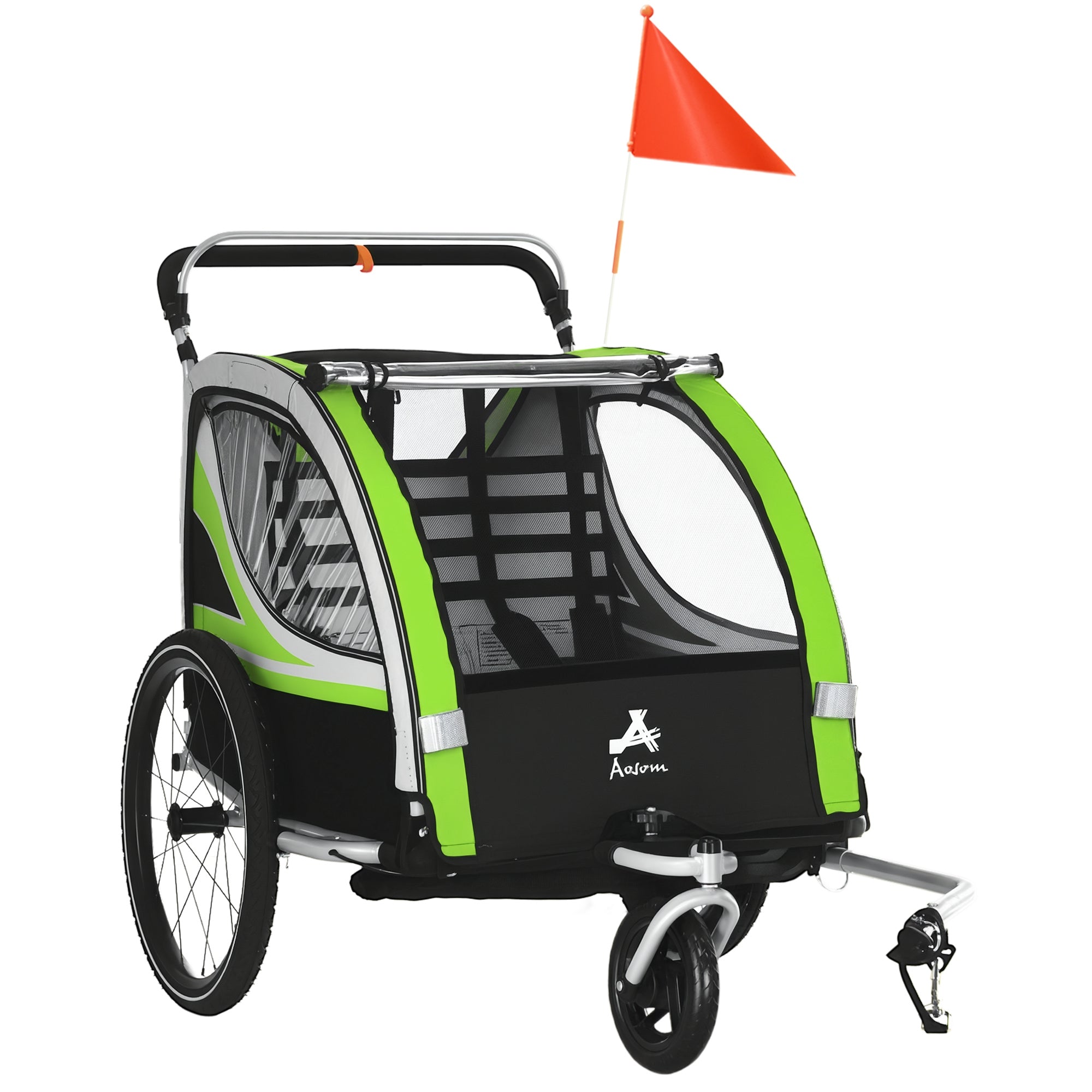 2-in-1 Walk/Ride Child Baby Bike Trailer for Kids 2 Seater, High-Visibility Bike Stroller for Toddler Wagon, Weather-Strong Double Bicycle Trailer Accessory for Kids, Green